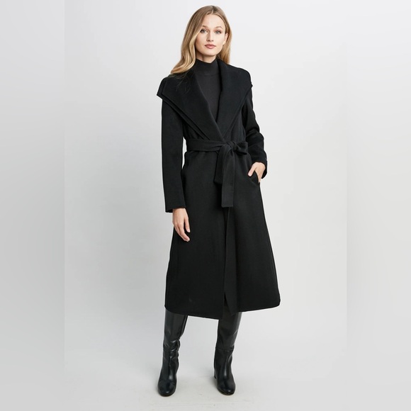 Tahari Elliot Black Wool Blend Wrap Coat Size L NWT - Picture 3 of 10